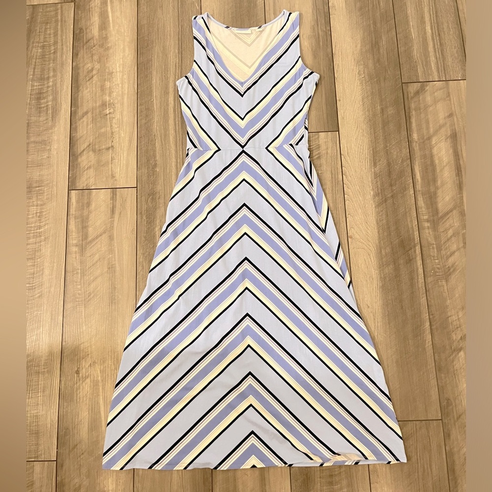 NEW! New York & Company Blue Chevron Striped Maxi Dress, Size S